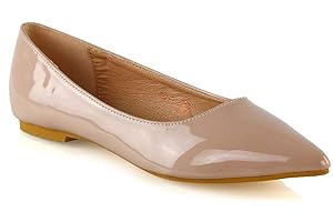 ESSEX GLAM Womens Pointed Toe Flats Syntheic Patent Leather Slip On Ballerina Pumps Shoes Size 3-8