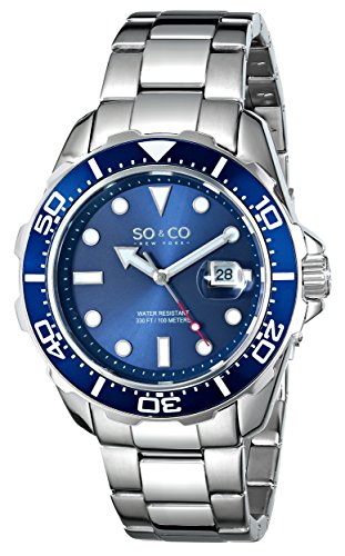 So &Co Men'Yacht Club New York Herren Quarzuhr mit blauem Zifferblatt Analog-Anzeige und Silber-Edelstahl-Armband 5042.2 So &Co Men'Yacht Club New York Herren Quarzuhr mit blauem Zifferblatt Analog-Anzeige und Silber-Edelstahl-Armband 5042.2