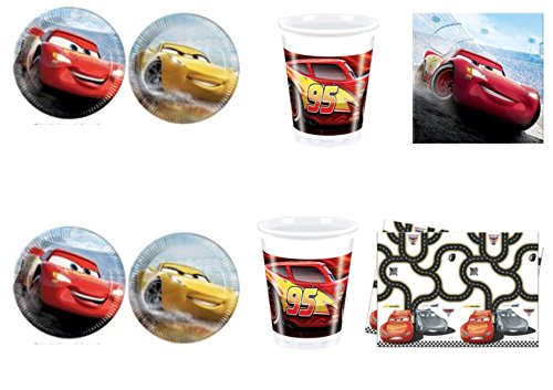 CDC - Kit N ° 8 día y Party Cars 3 - CARS- (24 platos, 24 vasos, 40 servilletas, 1 mantel)