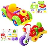YIXIN Set of 2 Take-A-Part Disassembly Assembly Car and Motor Toys Removable and Detachable Matching Toys Family Fun