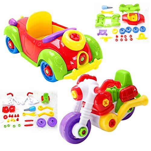 YIXIN Set of 2 Take-A-Part Disassembly Assembly Car and Motor Toys Removable and Detachable Matching Toys Family Fun