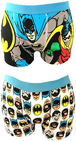 MENS 2 Pack CHARACTER NOVELTY BATMAN TRUNKS (Batman Robin and Faces S)