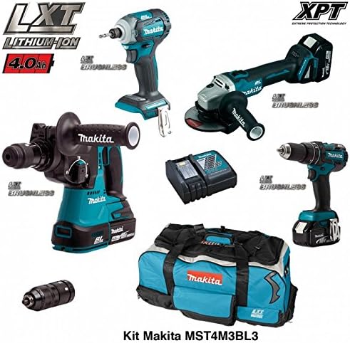 MAKITA Kit MST4M3BL3 18V (DHR243 + DTD148 + DGA504 + DHP480 + 3 x 4,0 Ah + DC18RC + Trolley) "Brushless"