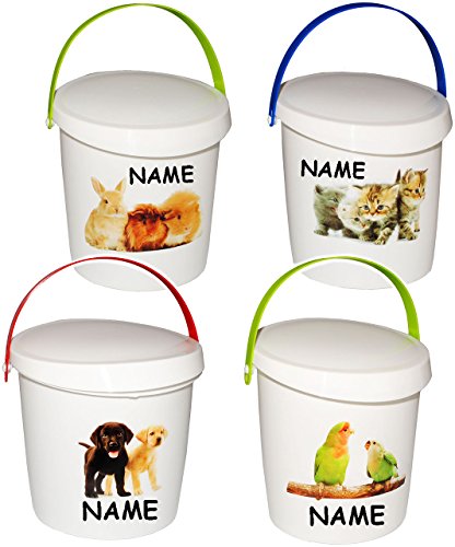 Preisvergleich Produktbild 4 Stück _ Futterboxen / Futterdosen - " süße Haustiere " - incl. Name - für Tierfutter - Kleintierfutter / Katzenfutter - Hundefutter - 2 Liter - Vorratsdosen / Aufbewahrungsboxen - aus Kunststoff / Dose - Kiste mit Deckel und Tragegriff - Box & Kiste - Haustiere - Vogelfutter / Hamsterfutter - Tierfutterdose - Trockenfutter / Behälter - Plastikdose - Aufbewahrung - Tierspielzeug