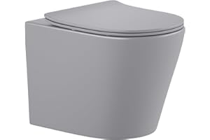sanicomfort Hänge WC Set Nakia – Spülrandloses, Hygienisches Wand-WC Tiefspüler aus Hochwertiger Sanitärkeramik in Hell Grau, Kompakt, Modern inkl. Soft-Close WC-Sitz
