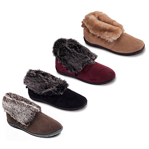 Padders ESKIMO Ladies Microsuede Faux Fur Extra Wide (EE) Fitting Boot Slippers Camel UK 8