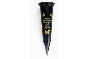 SHOPIOR Memorial Grave Vases Ornaments Plastic Flower Holders - Butterfly Spike Grave Flower Vase Holders with Funeral Verses for Your Loved Ones - Black (Nan And Grandad)