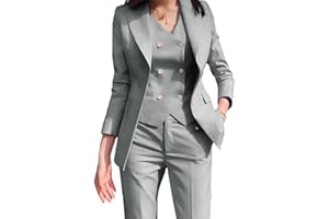 BOTONG Ensemble 3 pièces à revers cranté pour femme - Coupe régulière - Blazer - Gilet - Pantalon - Tenue décontractée