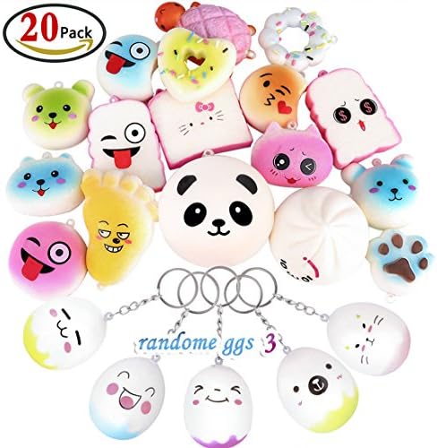 ZesGood 20 Pack Squishies Toys Slow Rising Squishy Bread Toys Key Phone Chain (Random Colors)