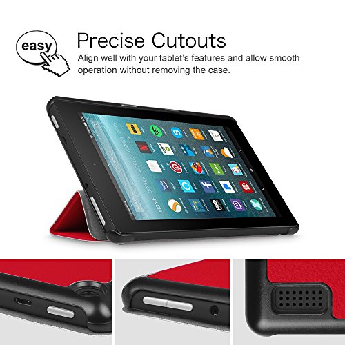 Fintie Hülle für Amazon Fire 7 Tablet (7-Zoll, 7. Generation – 2017) – Slim Cover Lightweight Schutzhülle Tasche mit Standfunktion und Auto Schlaf / Wach Funktion und Auto Schlaf / Wach Funktion, Rot - 7