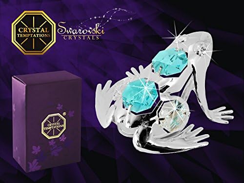 Crystal TemptationsSilver Plated Frog figurine embellished with turqoise crystals from Swarovski