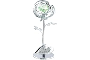 HAYSOM INTERIORS Modern "55th Anniversary" Silver Plated Flower with Emerald Green Swarovski Crystal Bead