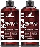 Art Naturals® Set de Shampoing et Après-Shampoing à l'Huile d'Argan Biologique Marocaine (2 x 473 ml) - Sans Sulfates - Volume & Hydratation, Doux pour Cheveux Traités, Frisés & Colorés, Pour Homme & Femmes - Enrichi en Kératine