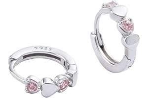 IMINI Pendientes de aro pequeños con circonita cúbica para mujer adolescentes niñas de plata de ley cartílago pequeños lindos hipoalergénicos para orejas sensibles circonita rosa Chapado en oro blanco