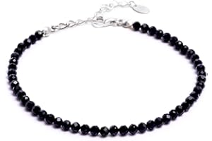 BERGERLIN Véritable bracelet de cheville en pierre naturelle avec fermoir en argent 925 sterling ou plaqué or pour femmes - collier de perles de pied avec certification d'authenticité