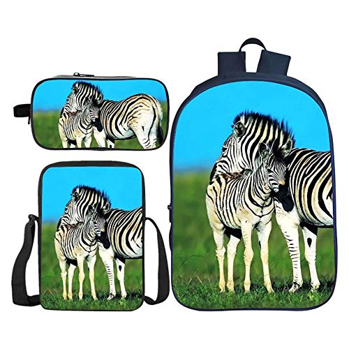 Preisvergleich Produktbild kinderrucksack 3D Druck Zebramuster Leicht zu reinigen Verschleißfest,Schultasche Set Kinder Rucksack Und Lunchbox Stift Fall Multifunktional 3 In 1 Geeignet für Kinder von 6-12 Jahren