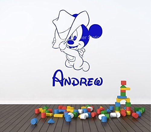 Baby Mickey Mouse Cowboy Kids Personalised Any Name Wall Art Mural Decal Sticker