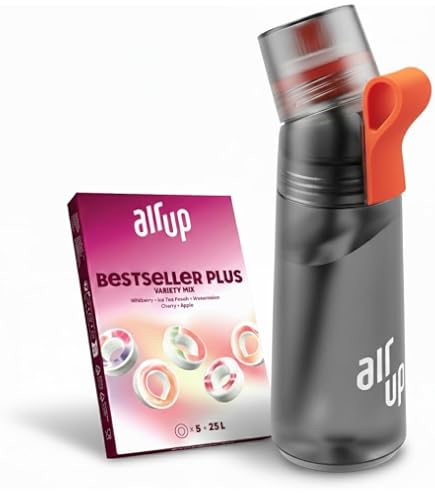 air up® Flasche Steel Starter Set Original aus Edelstahl inkl. Pods in 5 Geschmacksrichtungen, zuckerfrei I 480ml Isolierflasche mit Geschmack, hält Wasser 14 Std. kalt