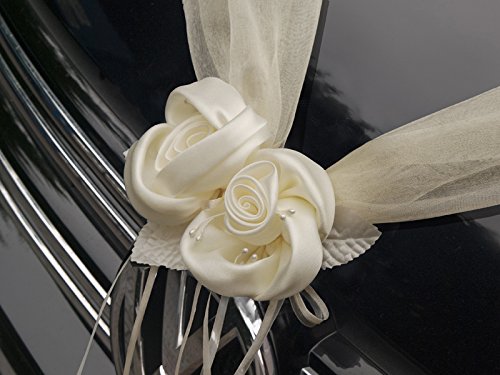 Hochzeitsauto Schmuck creme Hochzeit Autodeko Hochzeit Komplettset 6 teilig Girlande für die Motorhaupe - 2