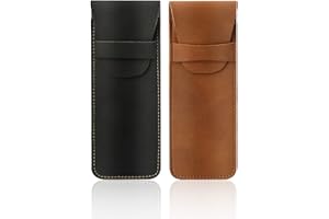 PFLYPF 2 estuches de piel sintética para lápices, bolígrafos, bolígrafos (negro y marrón), Negro, marrón., Profesional