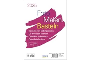 Foto-Malen-Basteln Bastelkalender A5 weiß 2025: Fotokalender zum Selbstgestalten. Aufstellbarer do-it-yourself Kalender mit festem Fotokarton.