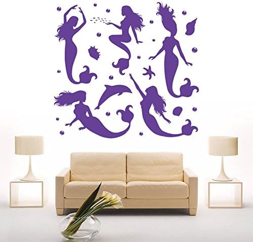 QJONKE Murals Sticker,Sexy mermaid Waterproof Wall Sticker, Living Room Bedroom Removable Wall Murals Sticker 57*64cm, Purple