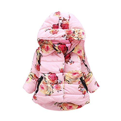 Preisvergleich Produktbild Mäntel Baby Wintermantel Longra Baumwolle Winterjacke Winterparka Baby Mädchen Prinzessin Warm Jacken Trenchcoat mit Blume Kapuzenjacke Outdoorjacke Outwear(0-3Jahre) (100CM 24Monate, Pink)