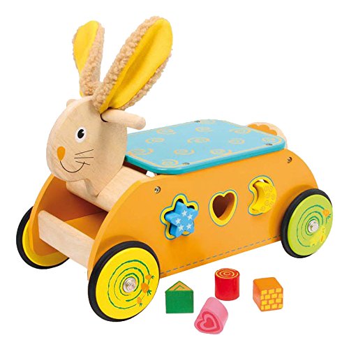 Motorikwagen Hase aus Holz, für rasante Fahrten und tolle Steckspiele, mit Gummireifen für leise Laufgeräusche