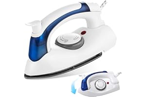 NAVESO Mini Fer à Repasser Pliable de Voyage 700w 50Hz, Fer à Repasser de Voyage Poignée Pliable Rotation à 90°, Température Réglable, Plaque de Base en Téflon avec Réservoir dEau de 80 ML