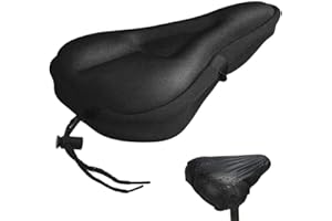 HUIZIYI Bike Seat Cushion with Rain Cover- Gel Padded Bike Seat Cover for Men Women Comfort, Extra Soft Spin Exercise Bicycle Saddle Cushion Shock-Absorbing Cushion Fit for Indoor & Outdoor Cycling(Black)