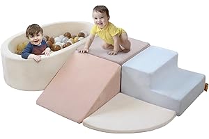 BanaSuper Kids Soft Play Set, Baby Foam Ball Pit, Foam Climbing Blocks with Ball Pool(Balls not Included), Toddlers Soft Play Equipment & Playground, Montessori Toy for Gross Motor Skills, Blue Pink