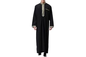 KRUIHAN Djellaba Homme Manches Longues Abaya Qamis Homme Noir Robe de Priere Islamique avec Pches Caftan Homme Musulman,M-3XL