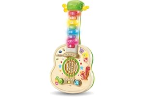VTech - Ma Guitare Lumi Magique, Instrument de Musique Partiellement en Bois, Guitare Acoustique et Électrique, Jeu d'Éveil Musical et de Motricité Fine, Cadeau Bébé Dès 18 Mois - Contenu en Français