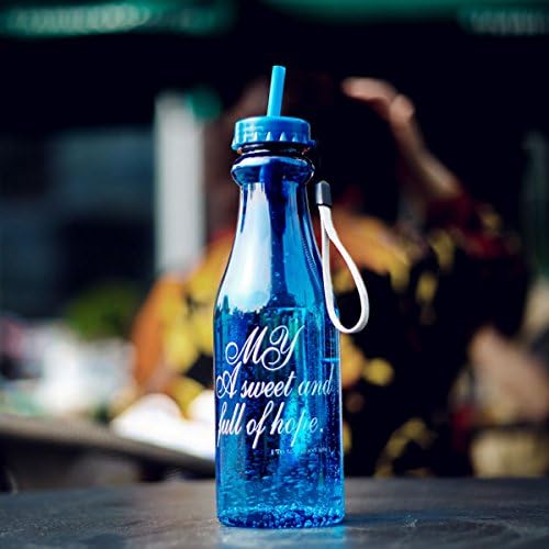 OUBORUI 650ML PP Water Bottle with Straw and Double Leak-proof Lids Creative Sports Bottle(Dark Blue)