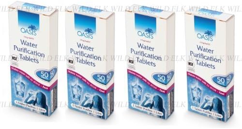 4 Packs X OASIS WATER PURIFICATION TABLETS (200 total) 17mg Essential Travel Item