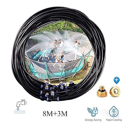 Lurowo Système de Refroidissement par Brouillard,36Ft Jardin Brumisation Refroidissement Système 9 Brass Mist Buses,Raccord de robinet en laiton3/4, Idéal pour Gazebo Trampoline Piscine Edges Auvents Balcons