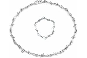 JinYu Mały punk naszyjnik z drutu kolczastego Hip Hop Thorn Choker biżuteria rockowa łańcuszek naszyjnik i bransoletka zestaw unisex, inne, inne