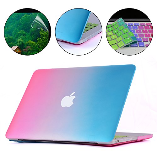 i-Buy Matte Gummierte Harte Schutzhülle Hülle für Apple Macbook Pro 13.3 Zoll mit Retina Display + Schutzfolie + Silikon Tastaturschutz + Anti-Staub-Stecker - Regenbogen