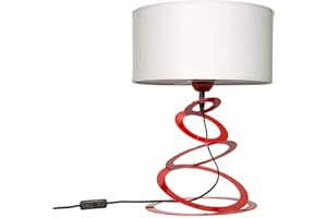 LIGHT HOME LH Light-Home Lamparas de Mesita de Noche con Pantalla de Tela - Lampara de Mesa para Salon y Dormitorio - E27 - 45x30 cm - Rojo y Blanco