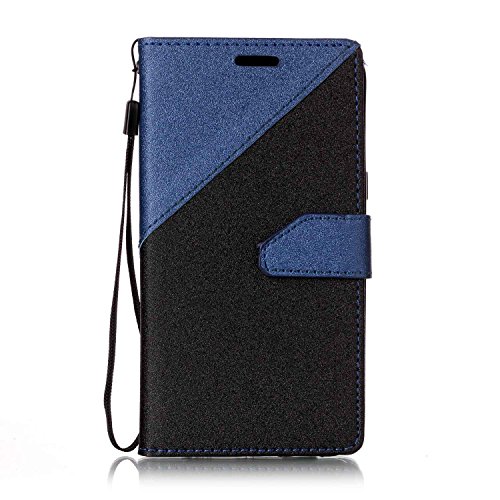 Galaxy A5 2017 Hülle,Galaxy A5 2017 Schutzhülle,Galaxy A5 2017 Leder Hülle,ikasus® Schlagfarbe Nähte Spleiß Stil Naht Farben PU Lederhülle Flip Hülle im Bookstyle Cover Schale Slim Fit Soft Silikon Magnetverschluss Schutzhülle PU Leder Hülle Flip Wallet Case Kunstleder Tasche Cover mit Standfunktion und Kartenfächer Tasche Wallet Case für Samsung Galaxy A5 (2017) SM-A520F (5,2 Zoll) – Blau - 2