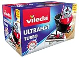 Vileda Komplettset Ultramat Turbo Système de Nettoyage à Plat avec Seau à Pédale+Essoreur, Plastique, Rouge et Noir, 48,6 x 29,3 x 130 cm