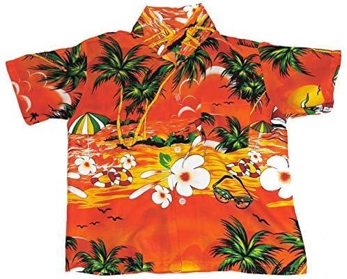 Hawaiian Shirt Beach Boys Girls Kids Childs All Ages &amp; Colours Orange XXL