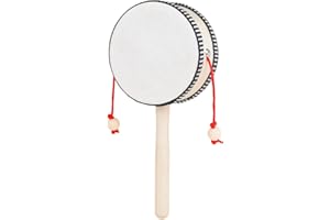 Daoco Tamburello a sonaglio in legno da 4 pollici, sonaglio, tamburo rotante, tamburo a mano, strumenti musicali a mano per bambini