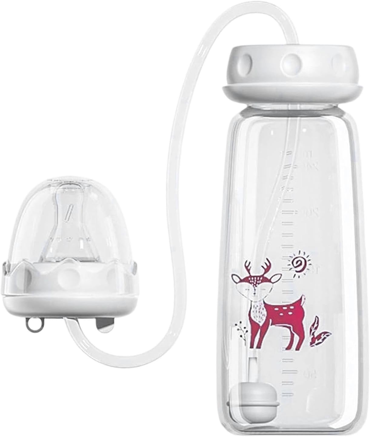 Hands Free Babys Bottle, 240ML Leakproof Self Feeding Babys Bottle, Adjustable Self Feeding Bottles with Nipple Straw, Anti Colic Pacifier Bottles Feeder Hands Free, for Girls & Boys
