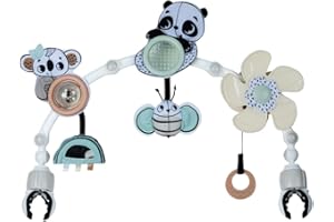 Tiny Love Arco Passeggiata Soleggiata, Arco attività Regolabile con Ventola attivata dal Bambino, Specchio, sonaglio, Texture Frusciante, Prisma, massaggiagengive e Clip, Black & White Décor