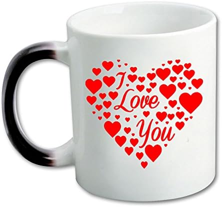 Ceramic Morphing Cute I LOVE YOU Red Hearts Design Mug 11 Ounces Heat Sensitive Color Changing Mug