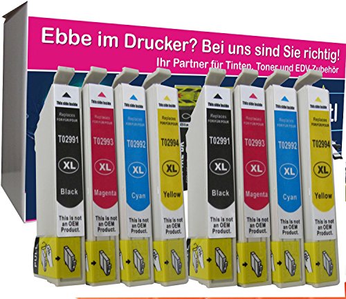 8 komp. XL Druckerpatronen für Epson XP 235 245 247 332 335 342 345 432 435 442 445 2 x schwarz 2 x rot 2 x blau 2 x gelb