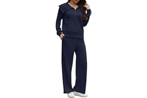 Yutdeng Tuta da Donna 2 Pezzi Oversize Manica Lunga Colletto Risvolto Felpa Pullover con Mezza Zip Pantaloni Lunghi con Coulisse e Tasche Pantaloni della Tuta per palestra, sport, casual