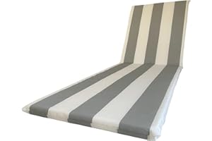 Il Tuo Artigiano Design Coussin imperméable pour chaise longue bandée – 190 x 60 cm polyester hydrofuge – Coussin déhoussable fabriqué en Italie (blanc et gris)