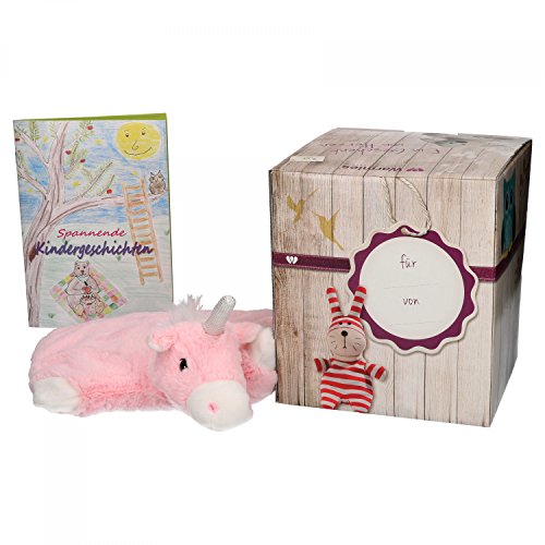 Preisvergleich Produktbild Warmies Geschenkset Wärmekissen Einhorn rosa + Geschenkbox + spannende Kindergeschichten, Hirse-Lavendel-Füllung, Wärme-Stofftier für Mikrowelle, wärmend + beruhigend